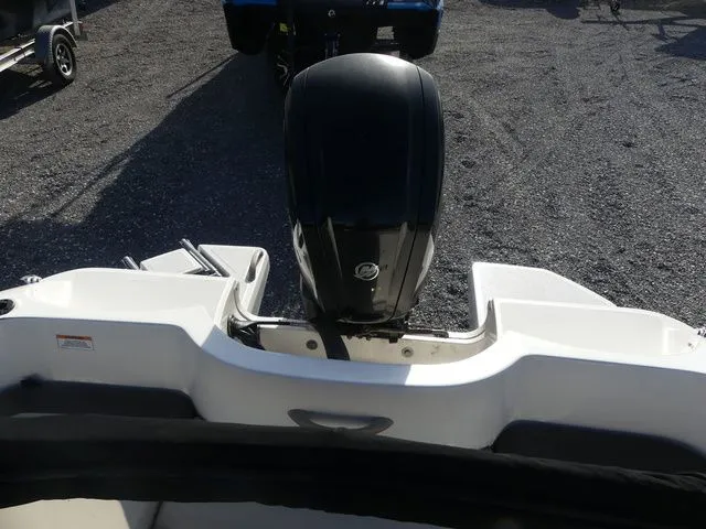 Slide: The Image of Rear view of a 2017 Bayliner Element E16 boat with outboard motor. - 14