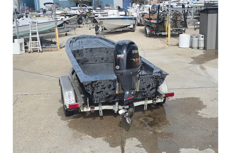 Slide: The Image of Custom 2022 Rene Gros boat with Yamaha 90 VMAX engine on trailer in marina. - 3