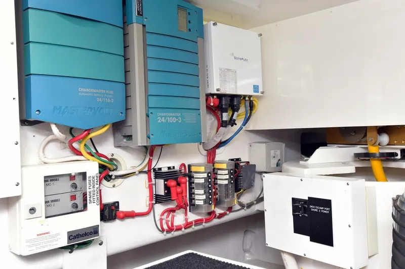 Slide: The Image of Electrical system of 2019 Viking 80 Sky Bridge yacht, featuring Mastervolt components. - 124