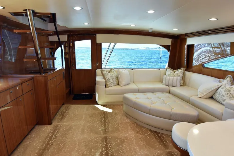 Slide: The Image of Luxurious interior of 2019 Viking 80 Sky Bridge yacht with elegant seating and ocean view. - 53
