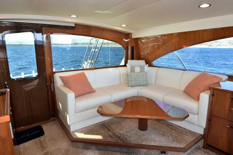 Slide: The Image of Luxurious interior of 2019 Viking 80 Sky Bridge yacht with ocean view. - 61