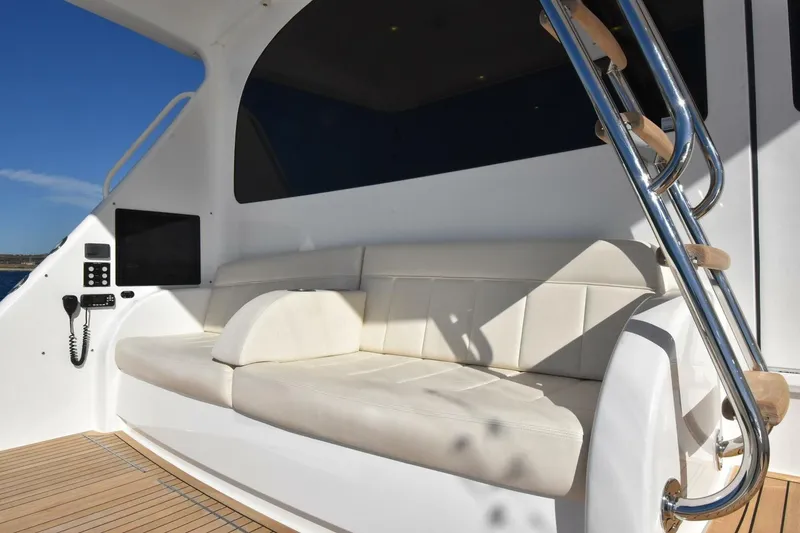 Slide: The Image of Luxurious seating area on 2019 Viking 80 Sky Bridge yacht with modern amenities. - 94