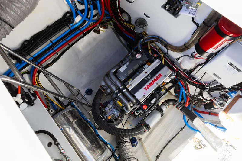 Slide: The Image of Engine room of 2022 Lagoon 52 F yacht with Yanmar engine and wiring. - 66