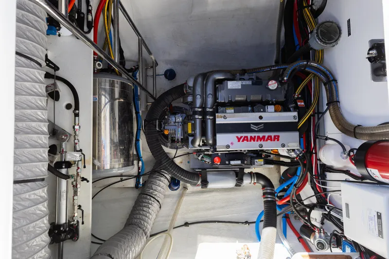 Slide: The Image of Engine room of 2022 Lagoon 52 F catamaran with Yanmar engine and complex wiring. - 67