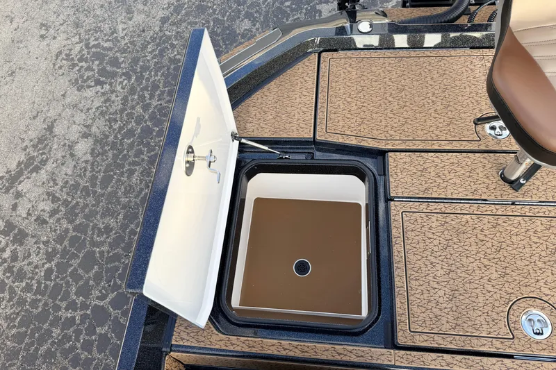 Slide: The Image of 2026 Vexus VXs21 boat deck with open storage compartment and seat. - 41