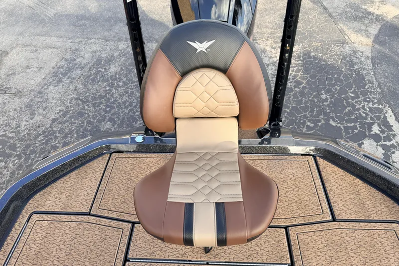 Slide: The Image of 2026 Vexus VXs21 boat seat with brown and beige leather design. - 43