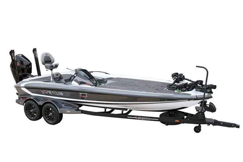 Slide: The Image of Manufacturer Provided Image: 2026 Vexus VXs21 fishing boat on trailer, sleek design, dual motors. - 51
