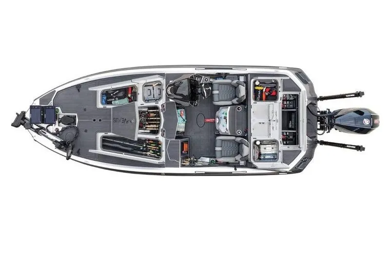 Slide: The Image of Manufacturer Provided Image: Top view of 2026 Vexus VXs21 fishing boat with organized storage and seating. - 52