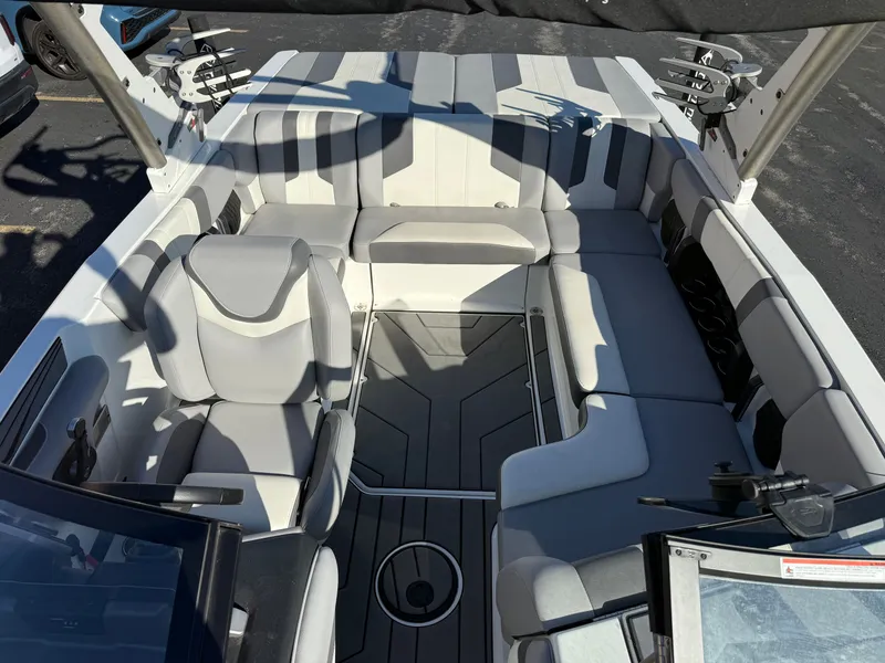Slide: The Image of Interior of 2022 Malibu Wakesetter 21 LX with gray seating. - 3