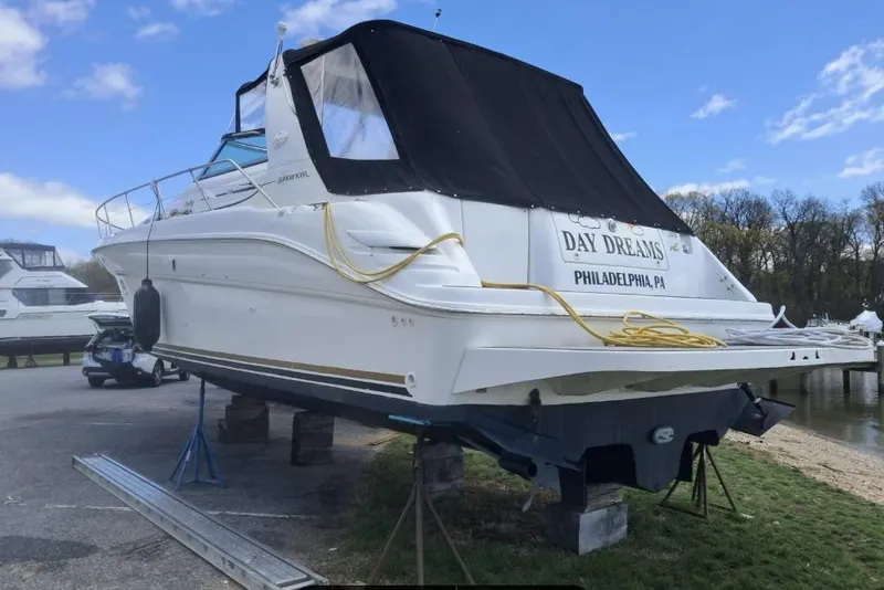 Slide: The Image of 1998 Sea Ray Sundancer 370 boat named "Day Dreams" on dry dock in Philadelphia. - 15