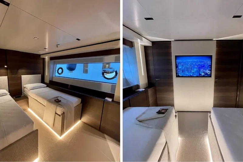 Slide: The Image of Luxurious 2023 Custom Line Navetta 33 yacht cruising in turquoise waters under clear skies. - 13