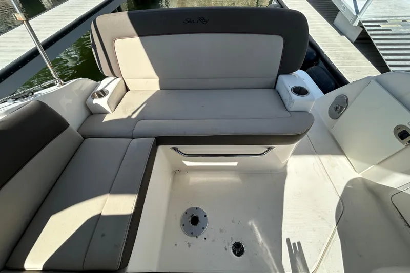 Slide: The Image of 2014 Sea Ray Sundancer 260 cabin entrance with steps and interior view. - 48