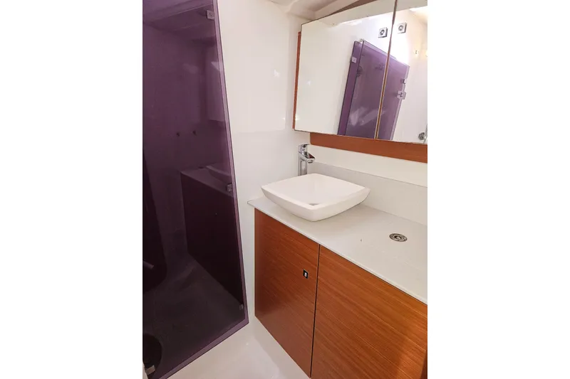 Slide: The Image of Modern bathroom in 2018 Dufour 460 Grand Large yacht with sleek sink and mirror. - 16