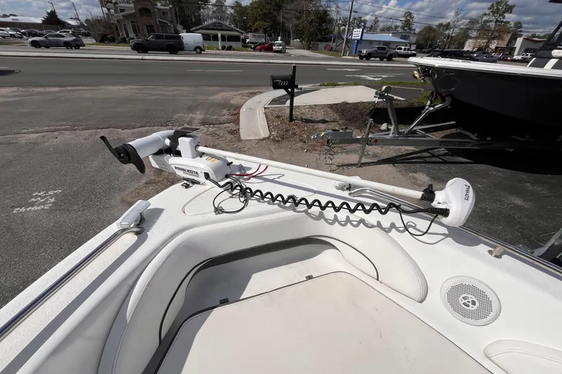 Slide: The Image of 2014 Tidewater 196 DC Explorer boat with Minn Kota trolling motor on deck. - 11