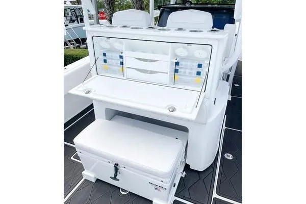 Slide: The Image of 2023 Fountain 34 Tournament Edition boat with fishing tackle station and cooler. - 5