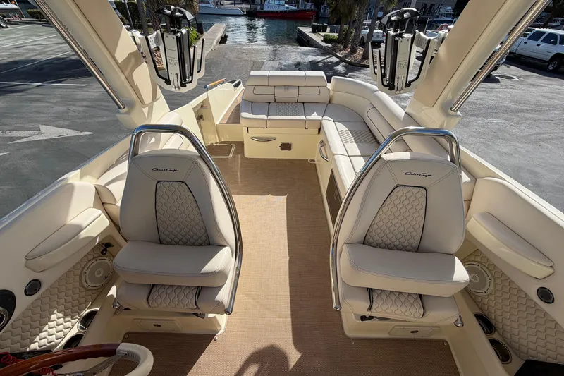 Slide: The Image of 2023 Chris-Craft Launch 28 GT interior with luxurious seating and elegant design. - 10