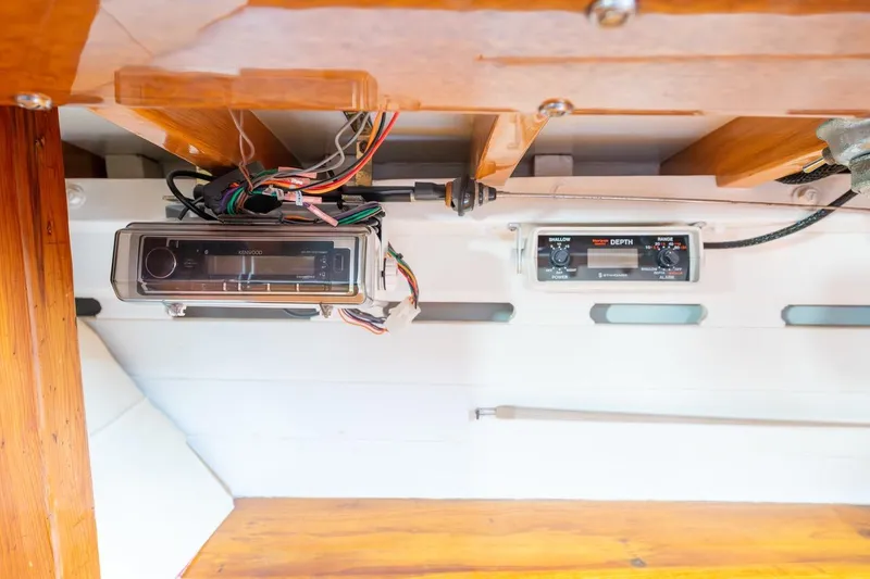Slide: The Image of 1938 Philip Rhodes Cutter interior with Kenwood stereo and depth gauge. - 59