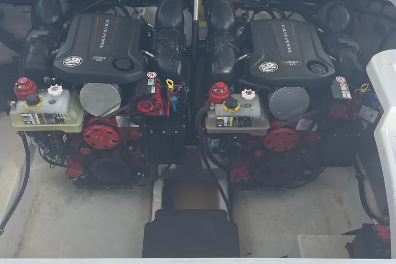 Slide: The Image of Engine compartment of a 2018 Monterey 328 Super Sport with dual Volvo Penta V6 engines. - 12