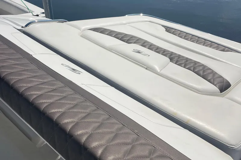 Slide: The Image of 2018 Monterey 328 Super Sport boat with luxurious quilted leather seating. - 16