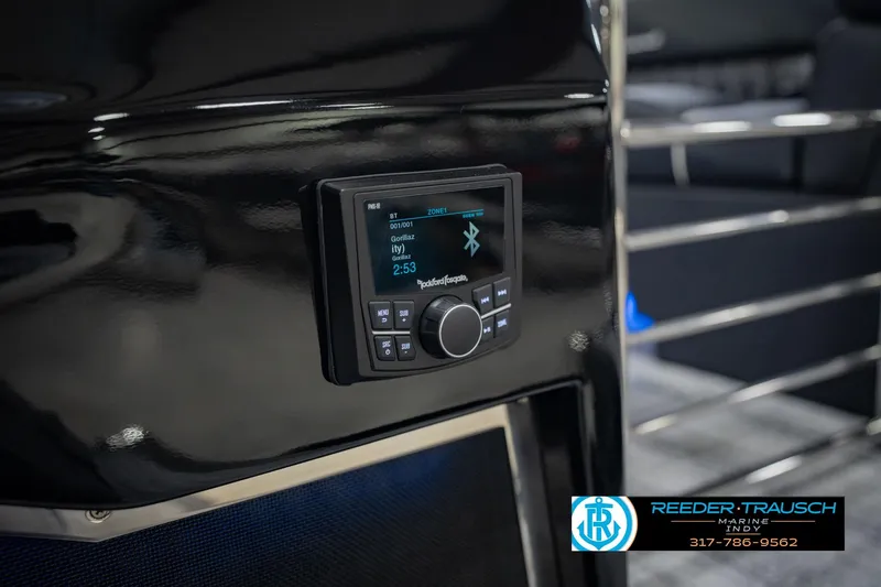 Slide: The Image of 2026 Bennington QX 25 QXFBA boat with Bluetooth stereo system display. - 44