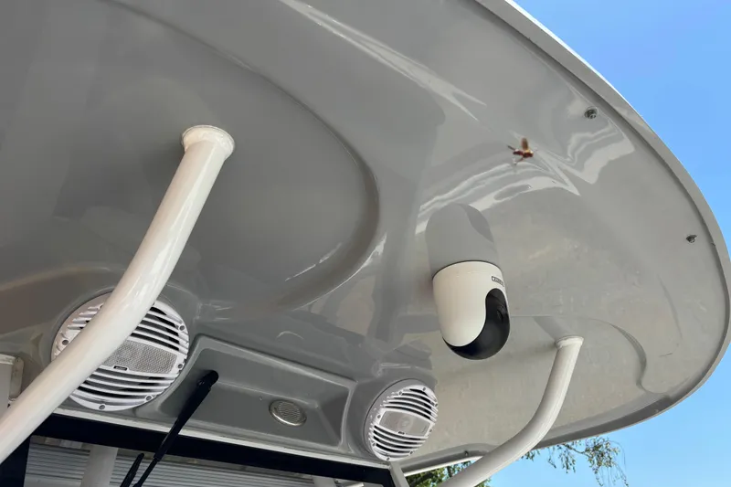 Slide: The Image of 2024 Sea Pro 322 Offshore boat roof with speakers and camera. - 23