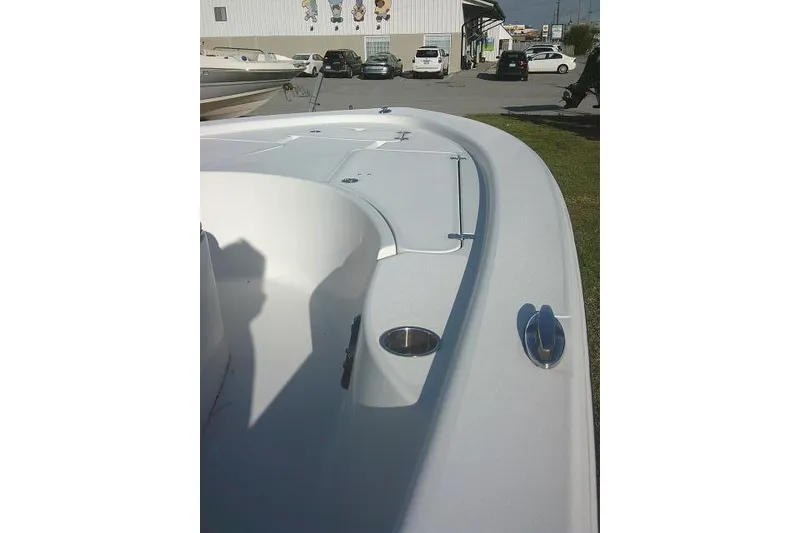 Slide: The Image of 2017 Sportsman Masters 207 Bay Boat deck view in a parking area. - 12