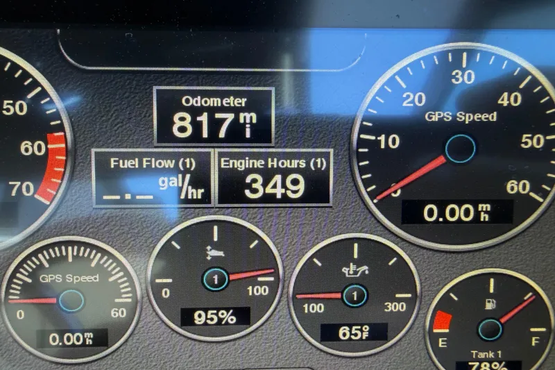 Slide: The Image of Dashboard of a 2017 Cobalt R3 showing odometer, engine hours, and various gauges. - 24