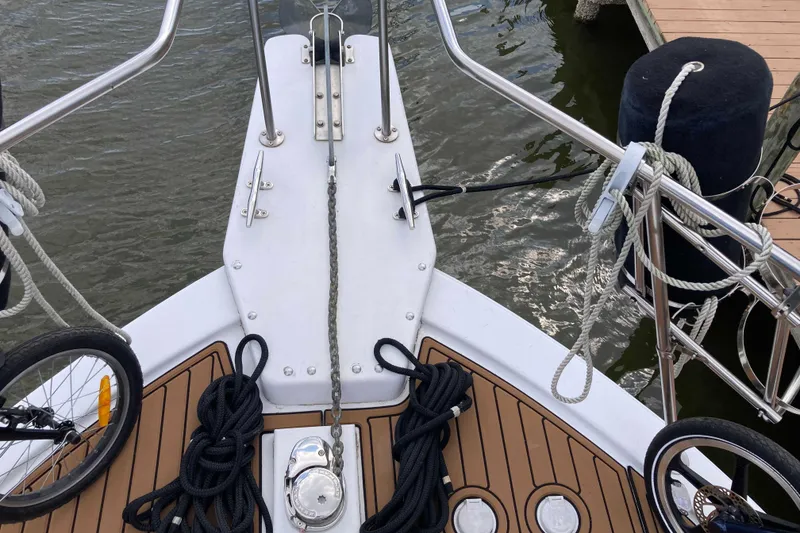 Slide: The Image of 1978 Prairie Boat Works 29 Coastal Cruiser in covered storage, side view. - 4