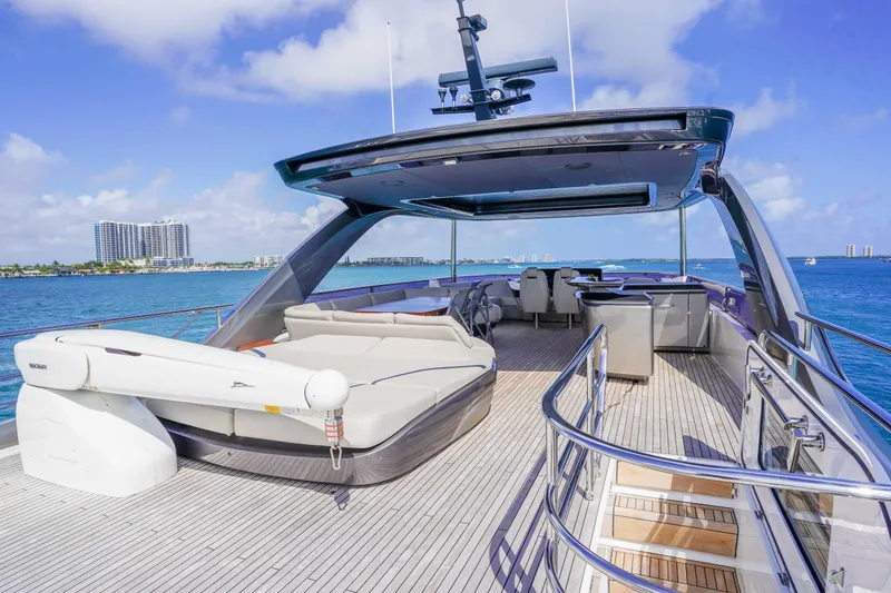 Slide: The Image of Luxurious 2021 Princess Y85 yacht deck with seating, ocean view, and clear skies. - 1