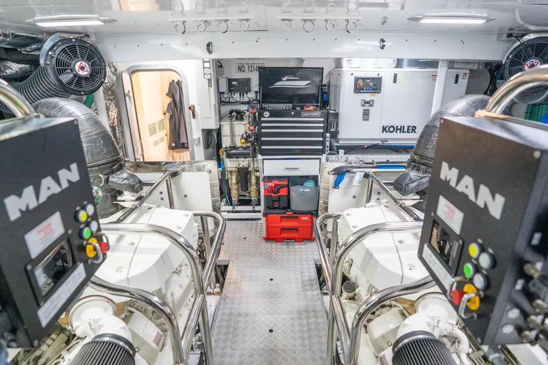 Slide: The Image of Engine room of 2021 Princess Y85 yacht with MAN engines and Kohler generator. - 31
