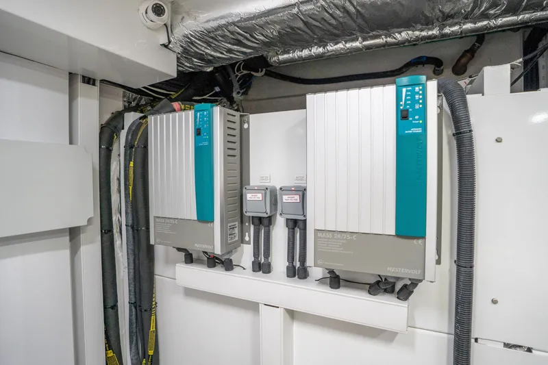 Slide: The Image of Electrical system in a 2021 Princess Y85 yacht, featuring Mastervolt components. - 36