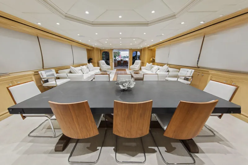 Slide: The Image of Luxurious interior of 2002 Ocean Alexander 120 Megayacht with elegant dining and seating area. - 10