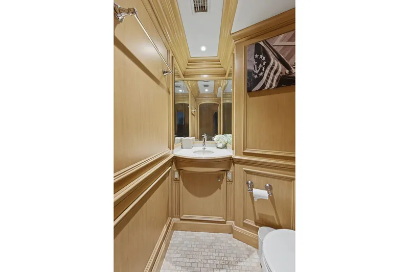 Slide: The Image of Luxurious kitchen interior of 2002 Ocean Alexander 120 Megayacht with modern appliances and wood cabinetry. - 22