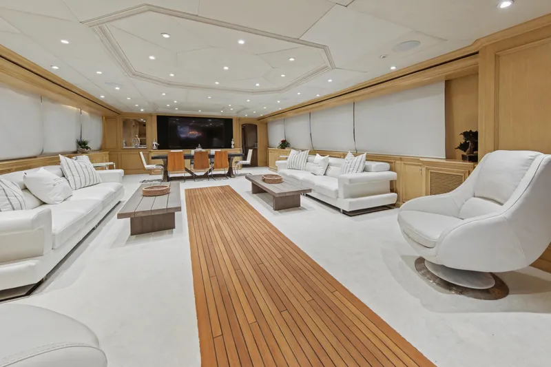 Slide: The Image of Luxurious interior of 2002 Ocean Alexander 120 Megayacht with elegant seating and modern decor. - 7