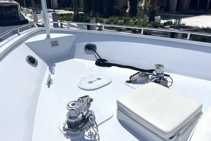 Slide: The Image of Luxurious 2002 Ocean Alexander 120 Megayacht deck with seating and winches. - 70