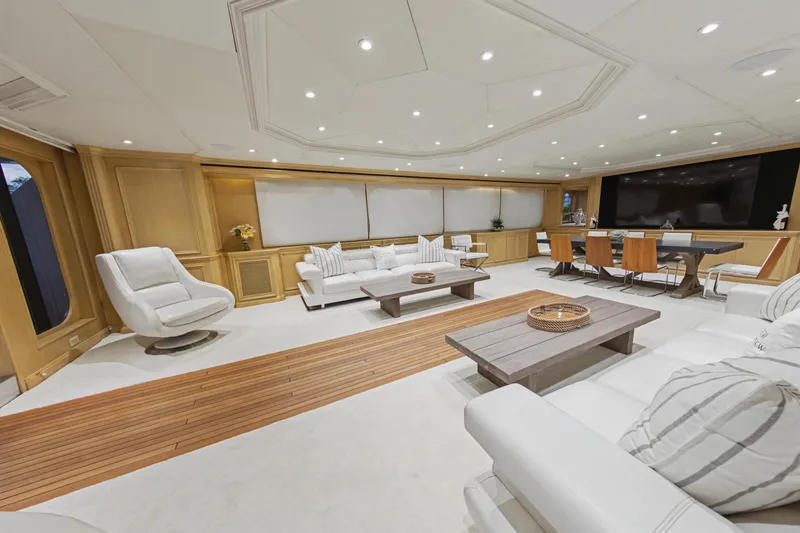 Slide: The Image of Luxurious interior of 2002 Ocean Alexander 120 Megayacht with modern dining area and elegant decor. - 8
