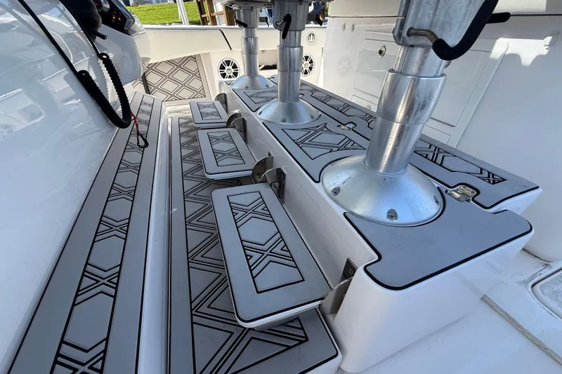 Slide: The Image of Interior of 2020 Streamline 45 boat with patterned flooring and metal fixtures. - 108