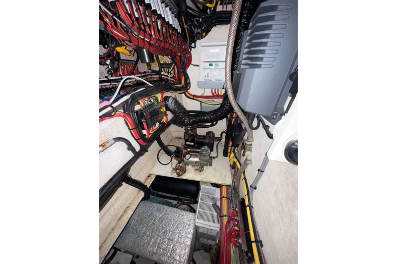 Slide: The Image of Electrical wiring and components inside a 2020 Streamline 45 model boat. - 120