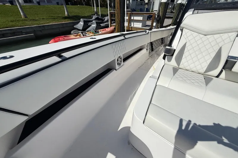 Slide: The Image of Luxurious interior of 2020 Streamline 45 boat with white seating and sleek design. - 48