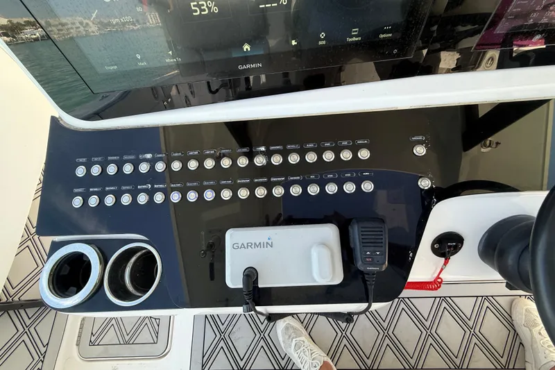 Slide: The Image of Control panel of a 2020 Streamline 45 boat with Garmin navigation system. - 57