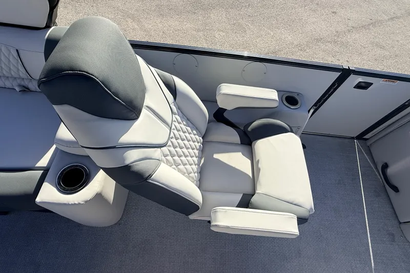 Slide: The Image of Luxurious seating on 2026 Avalon 2385 Catalina Quad Lounger, featuring cup holders and premium upholstery. - 20