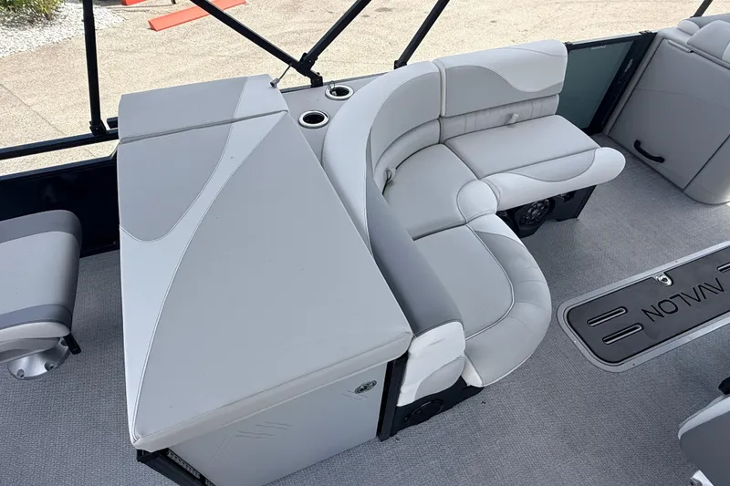 Slide: The Image of Luxurious seating on 2026 Avalon 2385 LSZ Rear Fish Tri Toon boat, featuring high-performance design. - 10