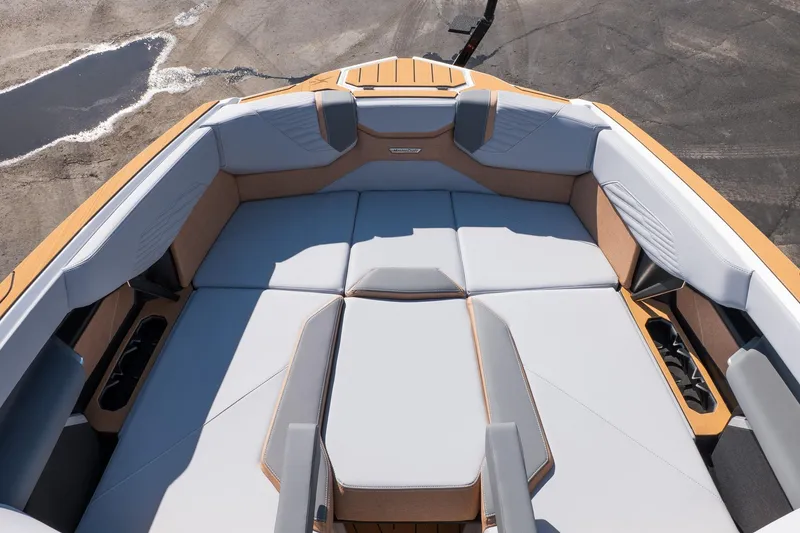 Slide: The Image of 2026 MasterCraft X24 boat interior with luxurious seating and modern design. - 40