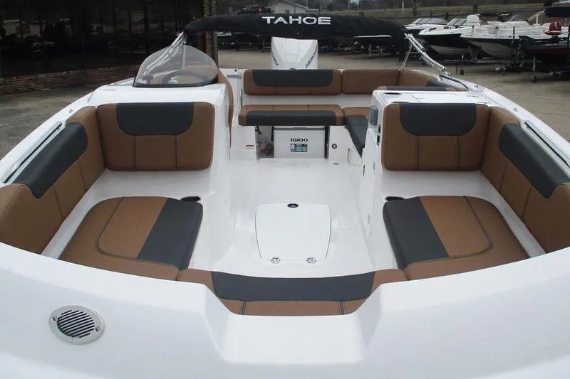 Slide: The Image of 2026 Tahoe 2150 boat interior with spacious seating and modern design. - 6