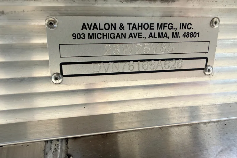 Slide: The Image of 2026 Avalon 2385 Venture 85 VRB Tri Toon identification plate, Avalon & Tahoe MFG, Inc. - 27