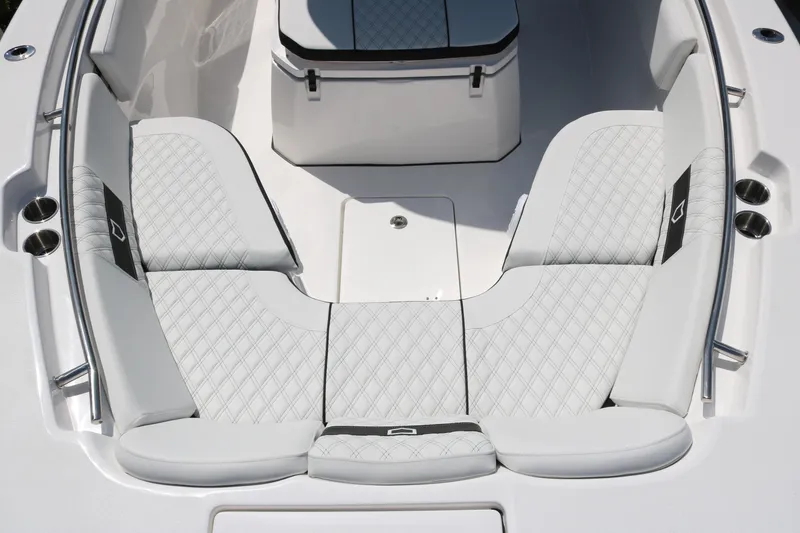 Slide: The Image of Luxurious seating on 2026 Sea Fox 288 Commander boat, featuring elegant diamond-pattern upholstery. - 8