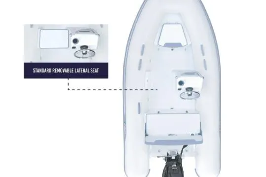 Slide: The Image of 2023 AB 11 VSX boat with standard removable lateral seat, top view. - 2