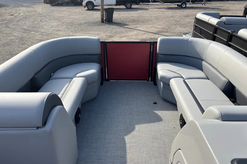 Slide: The Image of 2026 Bentley Pontoons Legacy 220 Cruise XL interior with luxurious seating. - 7
