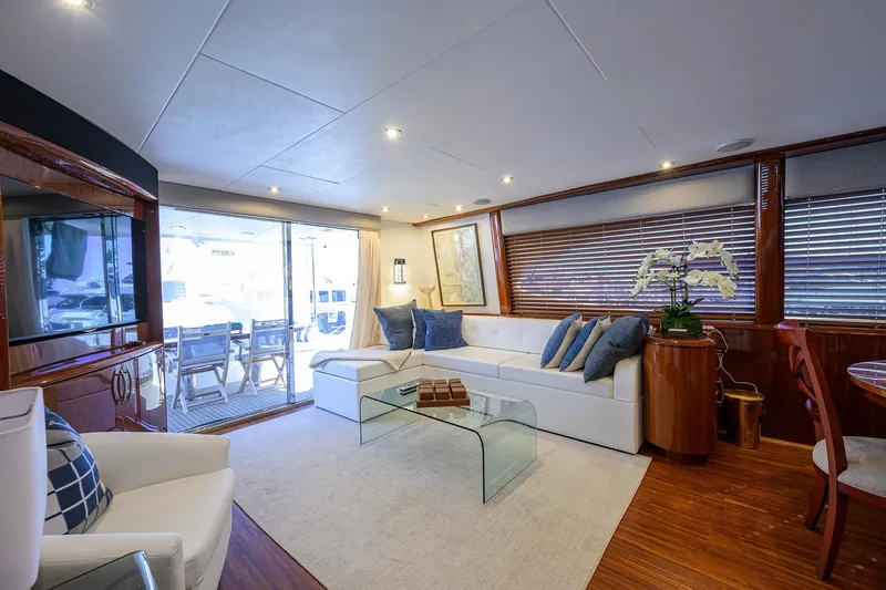 Slide: The Image of Luxurious interior of 2005 Lazzara 68 Enclosed Bridge yacht with elegant seating and decor. - 31