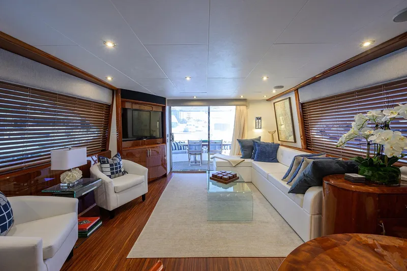 Slide: The Image of Luxurious interior of 2005 Lazzara 68 Enclosed Bridge yacht with elegant seating and decor. - 32
